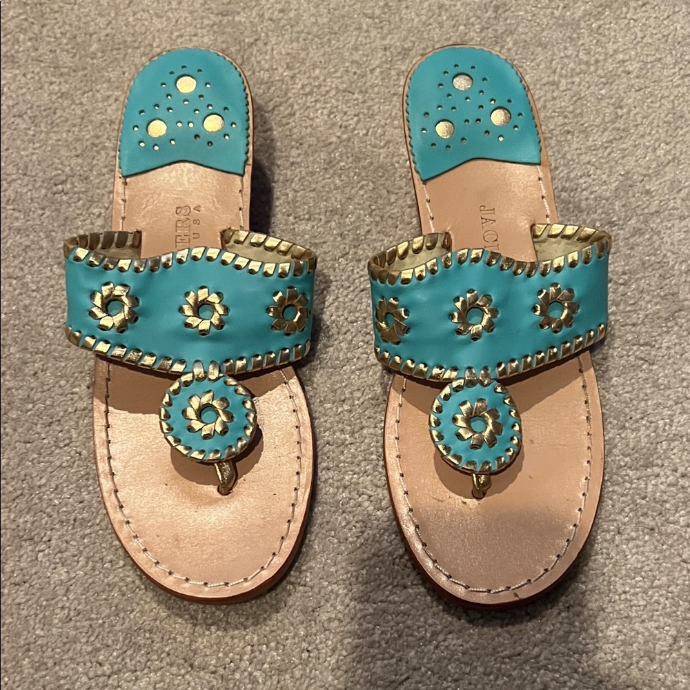 Jack Rogers Teal and Gold Sandals